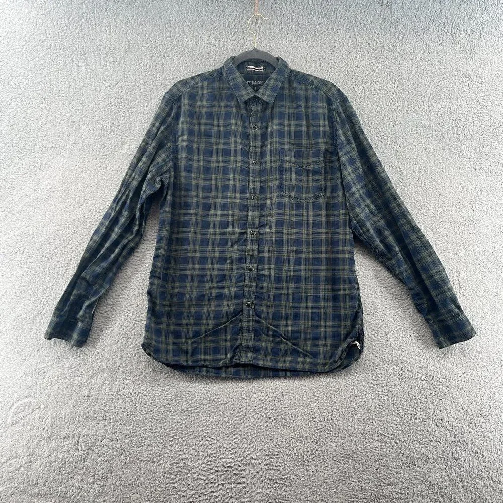 Banana Republic Shirt Mens Large Western Pearl Snap Navy Blue Green